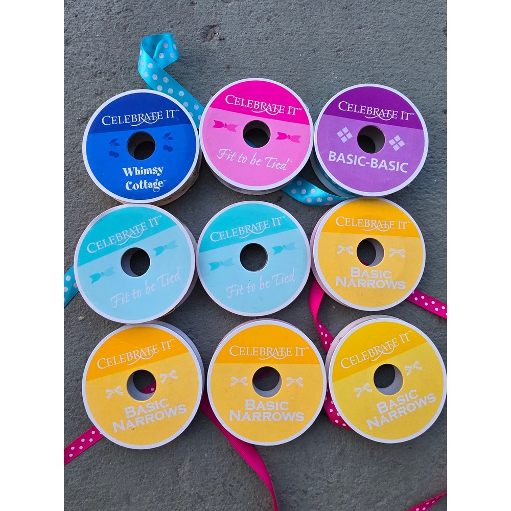 Celebrate It Craft Ribbon Lot of 9 Spools Polka Dot Leopard Floral Grosgrain A2‎